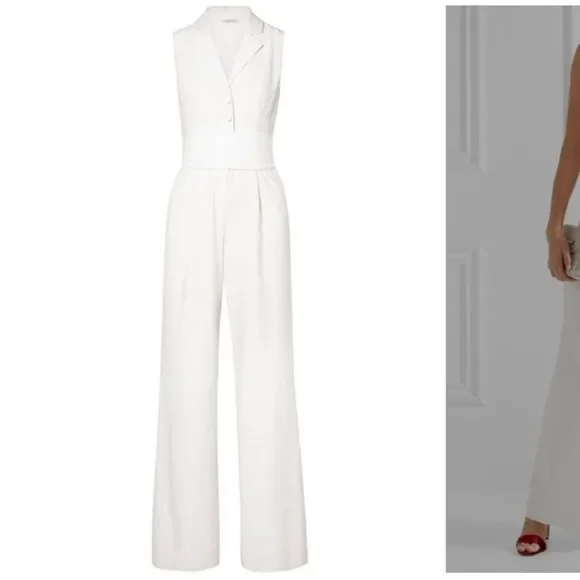 Rachel Zoe Karli Wide Leg Virgin Wool Twill Jumpsuit Sleeveless off-white/ Ecru - Picture 2 of 8